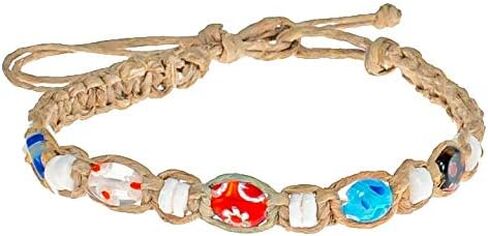 BlueRica Hemp Anklet Bracelet with Puka Shell Beads & Dark Blue Murano Glass Tubes in Saudi Arabia
