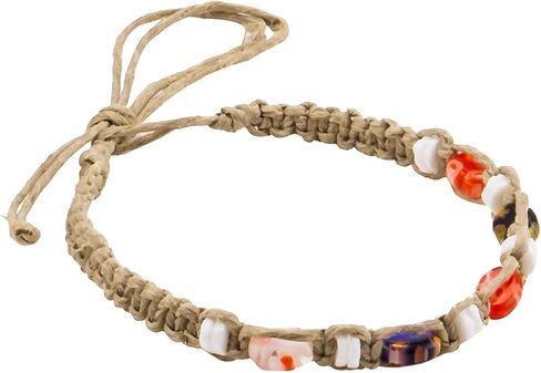 BlueRica Hemp Anklet Bracelet with Puka Shell Beads & Dark Blue Murano Glass Tubes in Saudi Arabia