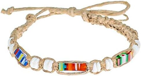 BlueRica Hemp Anklet Bracelet with Puka Shell Beads & Dark Blue Murano Glass Tubes in Saudi Arabia