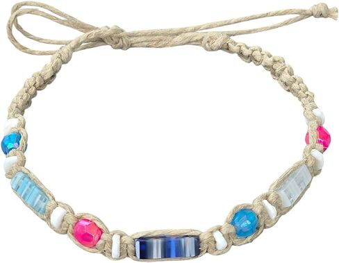BlueRica Hemp Anklet Bracelet with Puka Shell Beads & Dark Blue Murano Glass Tubes in Saudi Arabia