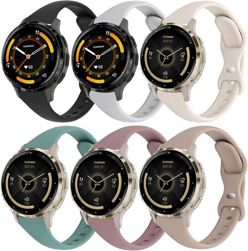 6Pack Slim Silicone Watch Bands Compatible for Garmin Venu 3s/ Venu 2s /Vivoactive 4s, 18mm Thin Soft Narrow Sport Strap Wristband for Garmin Vivomove 3s Women in Saudi Arabia