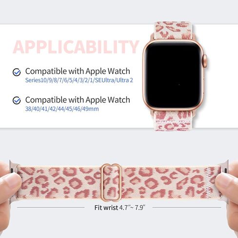 Stretchy Nylon Band Compatible with Apple Watch Band 38mm 40mm 41mm 42mm 44mm 45mm 46mm 49mm Women men,Adjustable Stretchy leopard Bands for iWatch Series 10 9 8 7 6 5 4 3 2 SE Ultra 2 (Pink Leopard, 38mm/40mm/41mm/42mm(Series 10)) in Kuwait