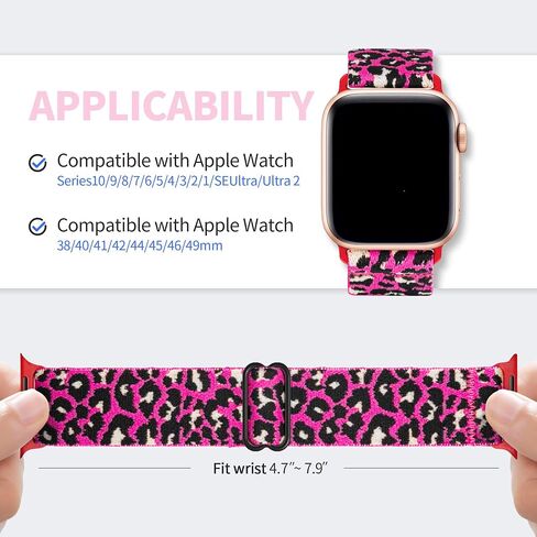 Stretchy Nylon Band Compatible with Apple Watch Band 38mm 40mm 41mm 42mm 44mm 45mm 46mm 49mm Women men,Adjustable Stretchy leopard Bands for iWatch Series 10 9 8 7 6 5 4 3 2 SE Ultra 2 (Pink Leopard, 38mm/40mm/41mm/42mm(Series 10)) in Kuwait