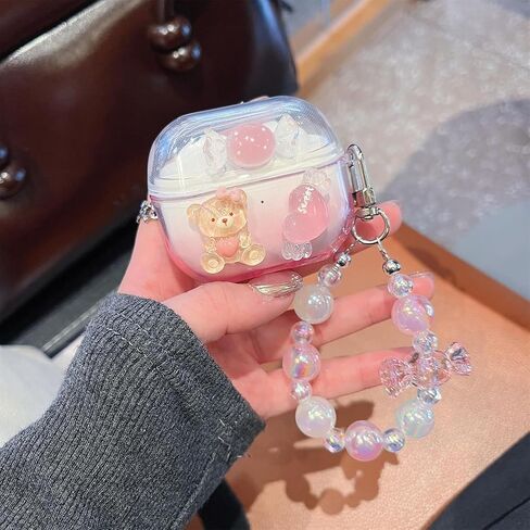 علاجات الأذن لـ Samsung Galaxy Buds 3 Pro/Buds 3 ، Flower Flower Flowers لطيف ثلاثي الأبعاد ، تصميم ، تغطية أذن حماية TPU واضحة مع قلادة للبنات (بير) in Kuwait