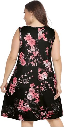 Plus Size Summer Dresses for Women Sleeveless Casual Pocket Beach Sundress | Two Hidden Pockets, Scoop Neck Plus Size Dress, Flowy Boho Sun Dress, Swing Floral Dress, Beach Cover Up for Vacation 2026 in Saudi Arabia