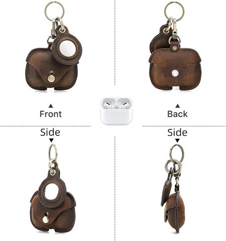 Leather Case Compatible with AirPods Pro 2nd/1st Generation/Compatible with Airtags, Cute Soft Genuine Leather PU Protective Case Cover with Keychain for Man in Saudi Arabia