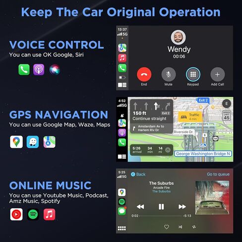Wireless Carplay Adapter Small Car Play Dongle Mini CarPlay Wireless Adapter, Convert Wired Carplay to Wireless Carplay, Only for Apple for iPhone iOS 11+ for OEM Wired Car Model 2017+, Black in Kuwait