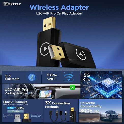 Wireless Carplay Adapter Small Car Play Dongle Mini CarPlay Wireless Adapter, Convert Wired Carplay to Wireless Carplay, Only for Apple for iPhone iOS 11+ for OEM Wired Car Model 2017+, Black in Kuwait