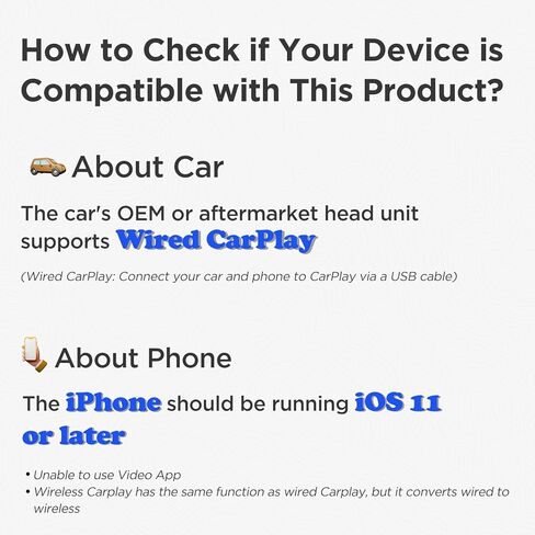Wireless Carplay Adapter Small Car Play Dongle Mini CarPlay Wireless Adapter, Convert Wired Carplay to Wireless Carplay, Only for Apple for iPhone iOS 11+ for OEM Wired Car Model 2017+, Black in Kuwait