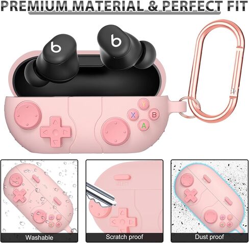 Onenine for Beats Solo Buds (2024) غطاء علبة مع طقم نظافة ، غطاء واقعي للسيليكون الناعم المتوافق مع Beats Solo Buds True Wireless Earbuds Case مع Carabiner (Pink) in Kuwait