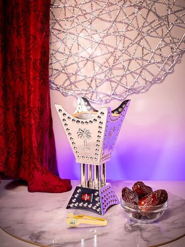 AM Attar Mist Square Metallic Arabian Motif Incense and Bakhoor, Electric Burner, Small, Bronze in Saudi Arabia