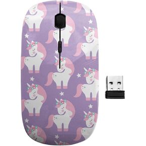 2.4GHz USB Wireless Mouse, Purple Unicorn Pattern, Ergonomic Slim Computer Mice for Kids