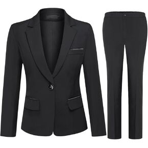YUNCLOS Women's 2 Piece Office Lady Business Suit Set Slim Fit Blazer Pant, X-Large, Black in Kuwait