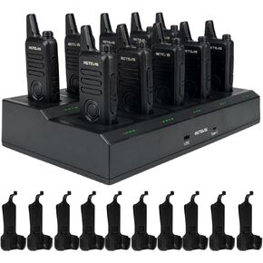 RETEVIS RT22S Walkie Talkies (10pack) حزمة مع مقطع الحزام (10 حزمة) ، أجهزة الراديو FRS المحمولة مع شاحن متعدد الأشكال للعصابات للبالغين ، راديو 2 Way قابل لإعادة الشحن