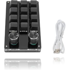 KUIDAMOS 12 Key Mechanical Numpad Mini Mechanical Gaming Keyboard,Macro Keyboard Knob with Knob Function and Type C to USB Interface Mini One Handed One Click Start for Linux OS X(Black)