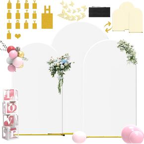 Wedding Arch Stand Covers Stretchy Backdrop(4ft/5/6ft) Set of 3 Double Color Spandex Fitted Arch Covers Round Top Chiara Arch Backdrop Stands Cover for Birthday Party & Banquet Showers(White+Ivory)