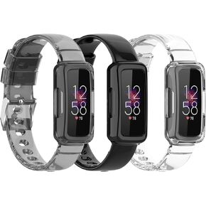 3Pack Watch Bands Compatible with Fitbit Inspire 3 with Bumper Case for Men Women Jelly Sport Case Band