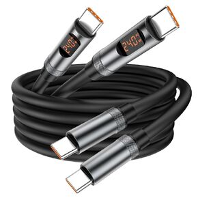 USB C to USB C Cable 240W, 2Pack 6.6FT Type C to C Fast Charging Charger Cord with LED Display, USB-C to C Charger Cable for iPhone 16 15 Pro Max, MacBook Air/Pro,iPad,Samsung Galaxy, Switch,Pixel, LG