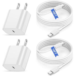 iPhone 16 15 Fast Charger,20W USB C Charging Block/10ft Type C to C Cable Cord Long,iPad Wall Plug Power Adapter Cube Brick for Apple iPhone 16 Pro/16/15 Plus/15 Pro Max/12.9/11 inch/Air/Mini/4th/6Gen