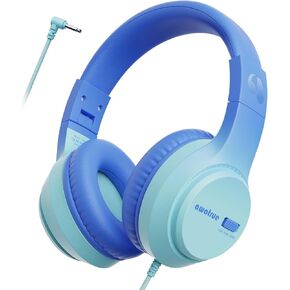 Kids Headphones with Cord for School, 74/85/94dB Volume Limit, Wired Over-Ear Headphones for Kids Boys Girls, Stereo Sound 3.5mm Jack for Tablet, Kindle, YOTO Player, Airplane Travel, Purple Green
