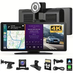 Upgraded Cartablet Pro Max 2025 Model, Cartablet Pro Max, 10.26" HD IPS Wireless Portable Car Stereo for Car Play & Android Auto, 4K Dash Cam/1080P Rear Camera, Mirror Link/Voice Control