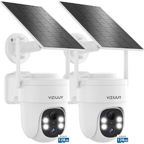 Solar Security Cameras Wireless Outdoor, 3MP Pan Tilt 360°WiFi Camera with Color Night Vision/PIR Sensor/2-Way Audio/Alexa/Google Assistant with 128GB SD Card(2Pack)