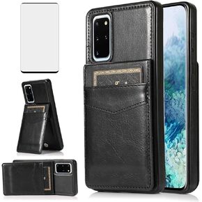 Phone Case for Samsung Galaxy S20 Plus Glaxay S20+ 5G with Tempered Glass Screen Protector Credit Card Holder Wallet Cover Stand Leather Cell Gaxaly S20+5G S20plus 20S + S 20 20+ G5 Cases Brown