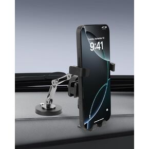 Gravity Lock Dual Arm Car Phone Mount with 360° Rotation & Silicone Protection - Universal Foldable Holder for Dashboard/Windshield/Seat Mounting (Fits 4.7-7.2" Smartphones) SJ032