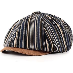 ComLife Men's Cotton Striped 8 Panel Newsboy Cap Golf Cabbie Beret Painter Men Hat Occud