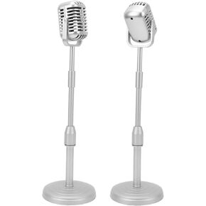 Dpofirs Retro Microphone Props, Portable Fake Microphone Prop Model, Lightweight Photography Microphone Props for Photography Performance Training Cosplay (Silver)