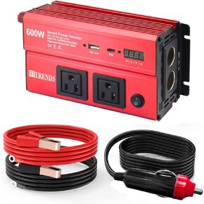 HITRENDS 300W Car Power Inverter, DC 12V to AC 110V with 2 USB Ports, 2 Type-C Ports, and 2 AC Outlets for Car, Home, and Travel Use (Black)