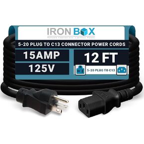 IronBox Electric NEMA 5-20 Plug to C13 Connector Power Cords, 15A, 125V, 14/3 SJT Jacket - Power Supply Replacement Cable - UL Listed Heavy Duty Cord for Computer, PDU, Monitor & More (1Ft, Build)