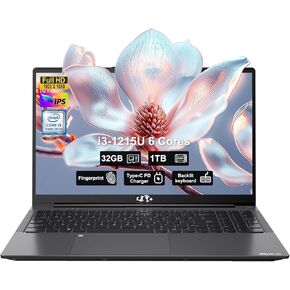 NIMO 15.6" IPS FHD-Business-Laptop, Intel 6 Core i3-1215U 32GB RAM 1TB SSD (Beat i5-1135G7, Up to 4.4GHz) Laptop-Computer with Fingerprint Backlit Keyboard 65W Type C Wi-Fi 6 Numpad Win 11