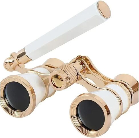 3X25 Portable Mini Binocular Telescope Metal Opera Glasses Opera Glasses Binoculars with Handle for Stage Concert Camping(Beige) in Kuwait