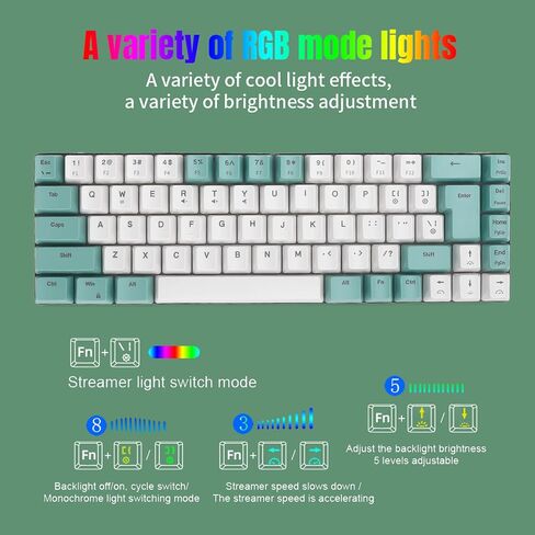60 Percent Keyboard, RGB Backlit Wired Gaming Keyboard with 25 Anti Ghosting Keys, 12 Multimedia Keys, Comfortable Typing, Compact Ergonomic Keyboard for Gaming, Business (Gray White Color in Saudi Arabia
