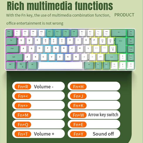 60 Percent Keyboard, RGB Backlit Wired Gaming Keyboard with 25 Anti Ghosting Keys, 12 Multimedia Keys, Comfortable Typing, Compact Ergonomic Keyboard for Gaming, Business (Gray White Color in Saudi Arabia