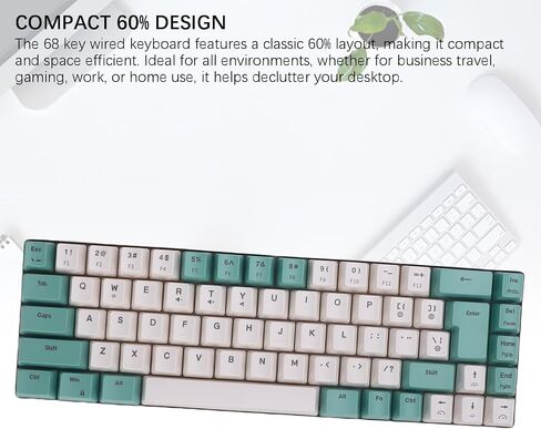 60 Percent Keyboard, RGB Backlit Wired Gaming Keyboard with 25 Anti Ghosting Keys, 12 Multimedia Keys, Comfortable Typing, Compact Ergonomic Keyboard for Gaming, Business (Gray White Color in Saudi Arabia