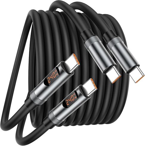 USB C to USB C Cable 240W ، 2Pack 6.6 قدم من النوع C إلى C سلك شاحن الشحن السريع مع عرض LED ، كابل الشاحن USB-C إلى C لـ iPhone 16 15 Pro Max ، MacBook Air/Pro ، iPad ، Samsung Galaxy ، Switch ، Pixel ، Lg in Kuwait