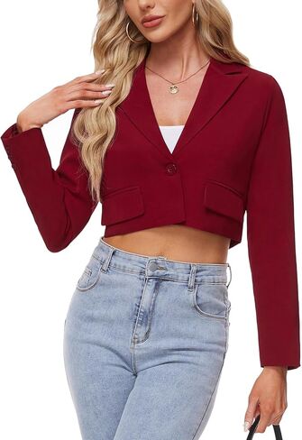 MINTLIMIT Women's Cropped Blazer Casual Long Sleeve Work Office Jackets Button Front Business Short Blazers with Pockets in Saudi Arabia
