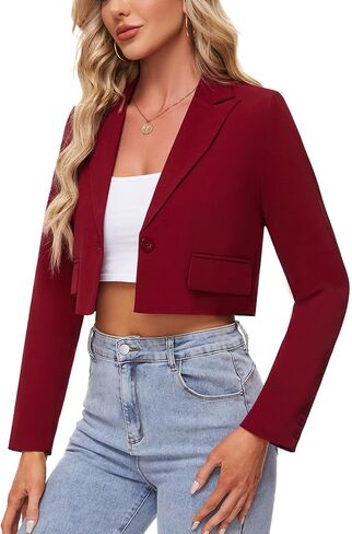MINTLIMIT Women's Cropped Blazer Casual Long Sleeve Work Office Jackets Button Front Business Short Blazers with Pockets in Saudi Arabia