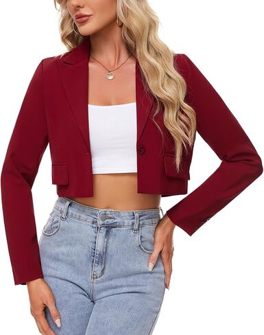 MINTLIMIT Women's Cropped Blazer Casual Long Sleeve Work Office Jackets Button Front Business Short Blazers with Pockets in Saudi Arabia