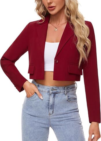 MINTLIMIT Women's Cropped Blazer Casual Long Sleeve Work Office Jackets Button Front Business Short Blazers with Pockets in Saudi Arabia