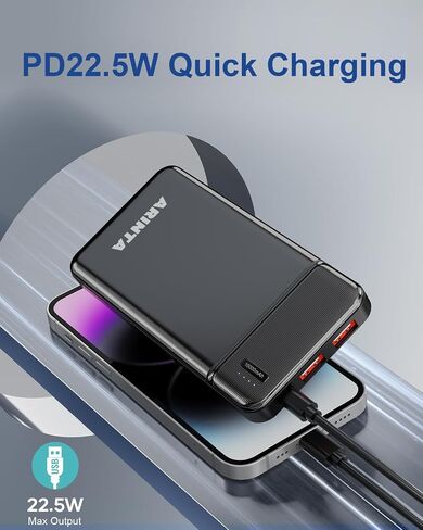 Power Bank Portable Charger 10000mah Pd 22.5w ، حزمة بطارية فائقة النحافة مع إدخال/إخراج USB-C ، متوافق مع iPhone 16 15 14 13 12 ، Galaxy S24 23 22 21 ، إلخ. (الأسود) in Saudi Arabia
