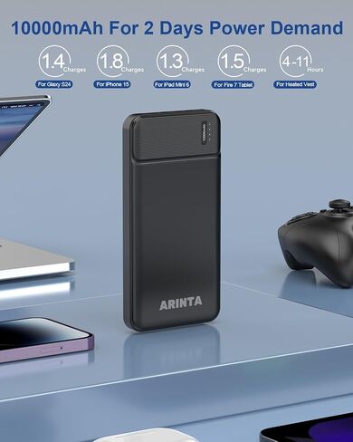 Power Bank Portable Charger 10000mah Pd 22.5w ، حزمة بطارية فائقة النحافة مع إدخال/إخراج USB-C ، متوافق مع iPhone 16 15 14 13 12 ، Galaxy S24 23 22 21 ، إلخ. (الأسود) in Saudi Arabia