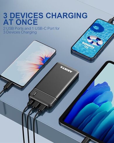 Power Bank Portable Charger 10000mah Pd 22.5w ، حزمة بطارية فائقة النحافة مع إدخال/إخراج USB-C ، متوافق مع iPhone 16 15 14 13 12 ، Galaxy S24 23 22 21 ، إلخ. (الأسود) in Saudi Arabia