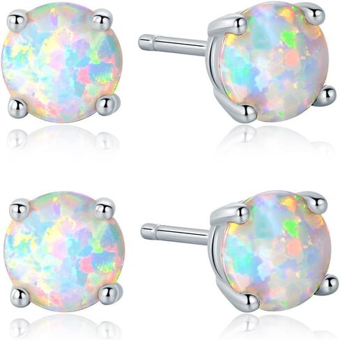 GEMSME 925 Sterling Silver Fire Opal Ball Stud Earrings 6mm White Gold Hypoallergenic Jewelry in Kuwait
