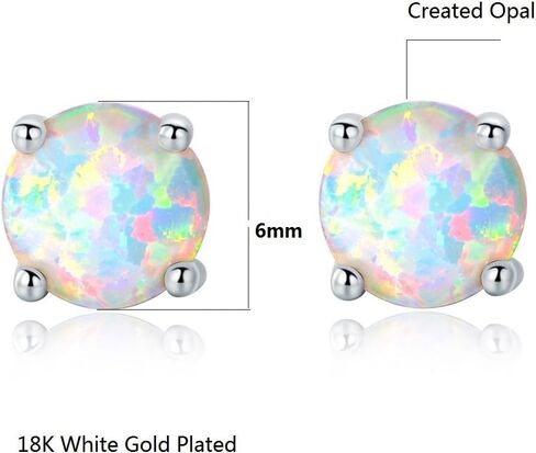 GEMSME 925 Sterling Silver Fire Opal Ball Stud Earrings 6mm White Gold Hypoallergenic Jewelry in Kuwait
