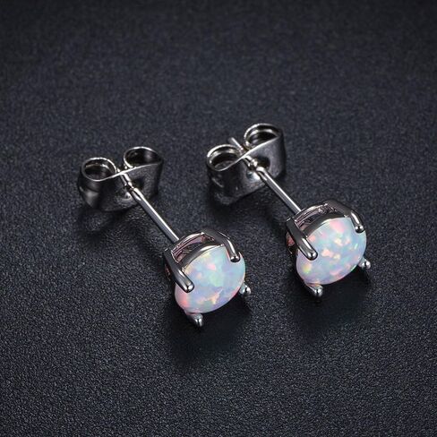 GEMSME 925 Sterling Silver Fire Opal Ball Stud Earrings 6mm White Gold Hypoallergenic Jewelry in Kuwait