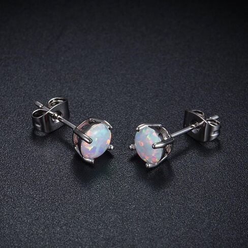 GEMSME 925 Sterling Silver Fire Opal Ball Stud Earrings 6mm White Gold Hypoallergenic Jewelry in Kuwait