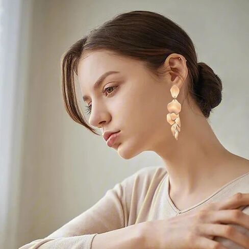 Long Acrylic Rose Petal Earrings - Dangle Exaggerated Flower Earrings - Drop Statement Floral Tassel Earrings for Women and Girls, Great for Party, Daily Wear in Saudi Arabia